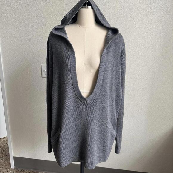 Worth  Wool Cotton Knit Pullover Poncho Sweater Sleeveless Open Hooded Sz Large - Picture 1 of 7